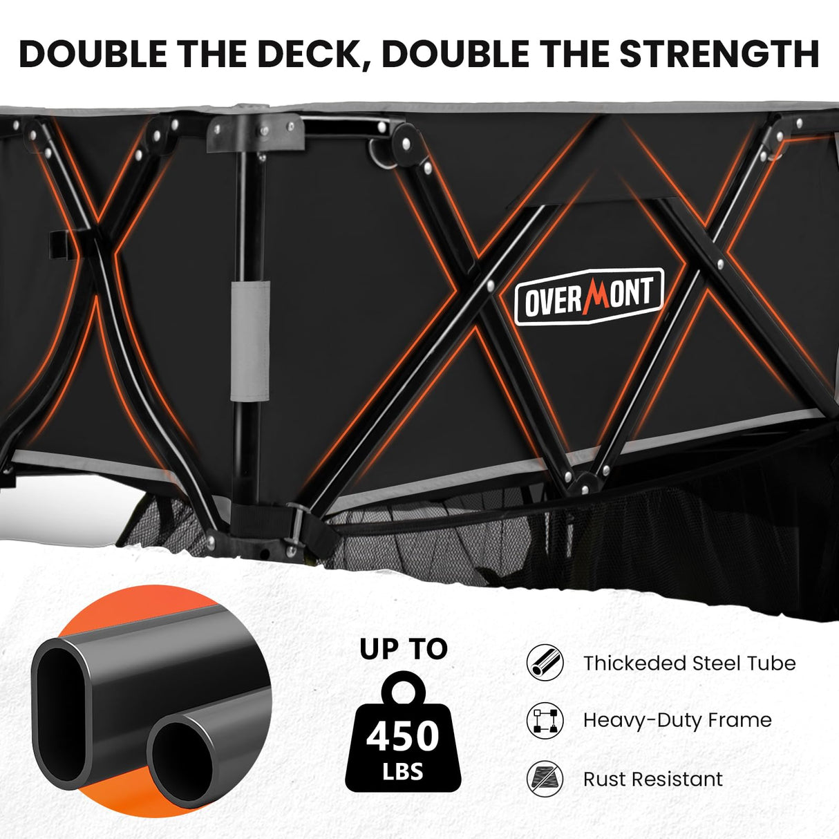 Overmont 400L Foldable Double Decker Wagon - Large Capacity Collapsible Wagon Cart- 52" Extra Long Extender - All-Terrain Big Wheels for Camping, Football Game, Sports Events, Support Up to 450lbs Overmont