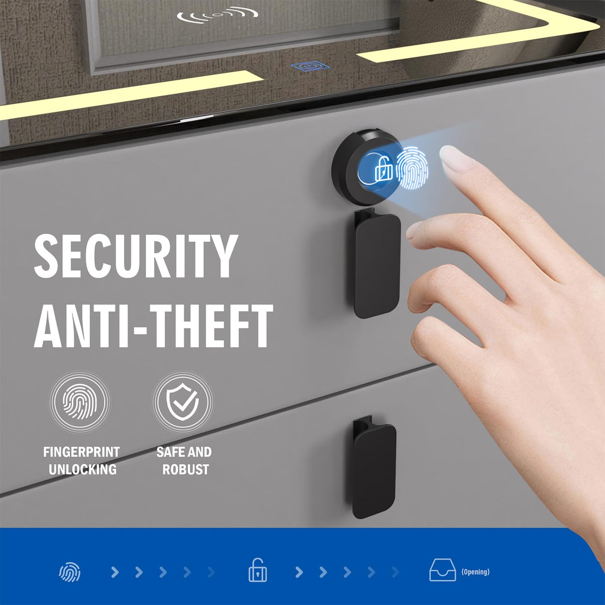 QHRAY Smart Nightstand with Fingerprint Lock Drawer, Nightstand with Wireless Charging, Night Stand with Charging Station,2 USB, LED Lights Bluetooth Speaker Side Table for Bedroom/Living Room QHRAY