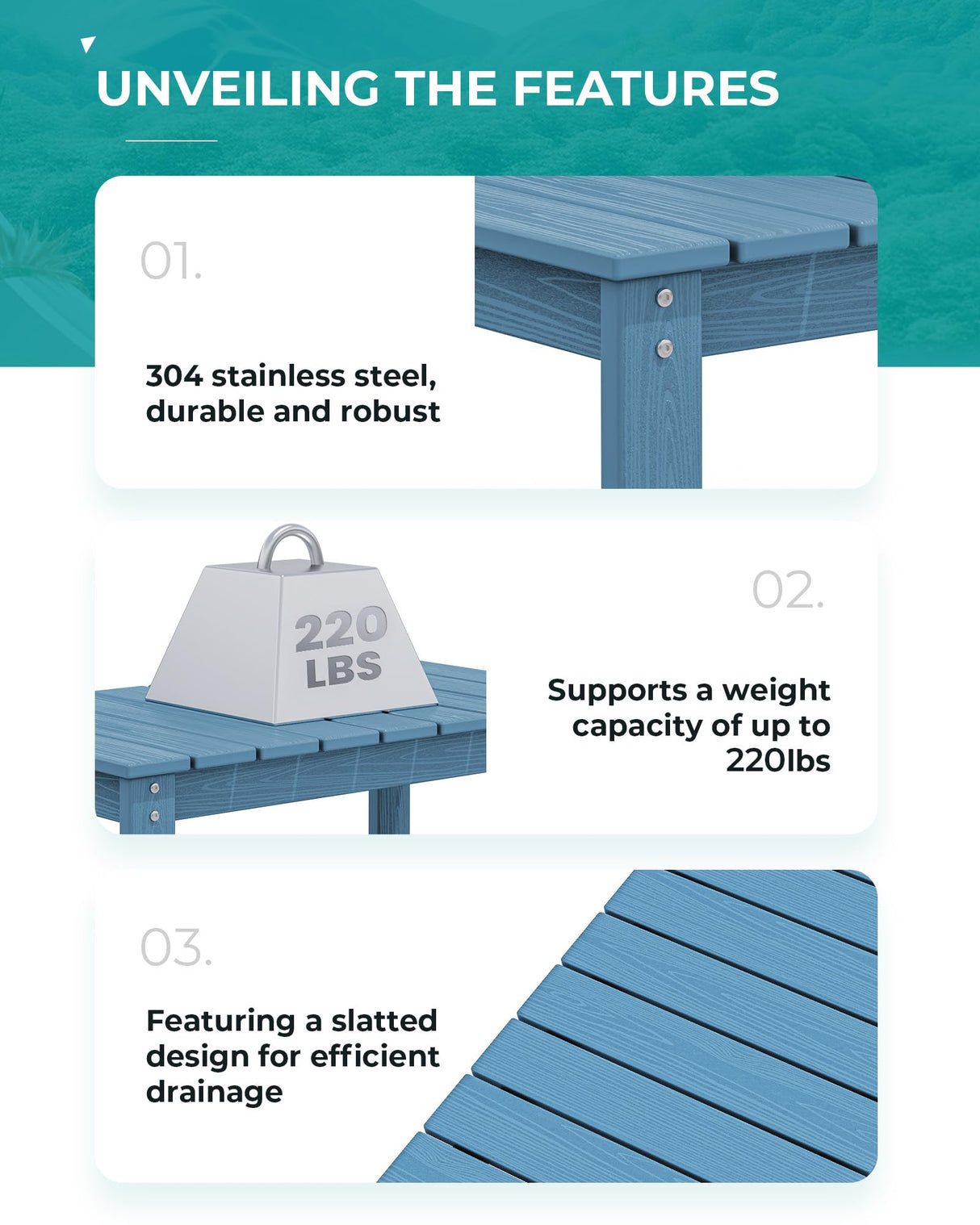 SERWALL Rectangle Outdoor Coffee Table, HDPE Patio Coffee Table, Navy SERWALL