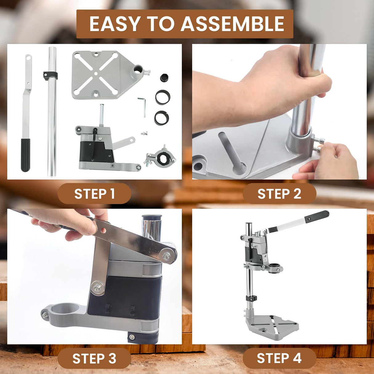 AMGSH Double Mounting Drill Press Stand Bench Clamp Tool for Hand Drill Workstation | Adjustable Benchtop Single Hole Table Repair Tool with Aluminum Base Compatible, Portable AMGSH