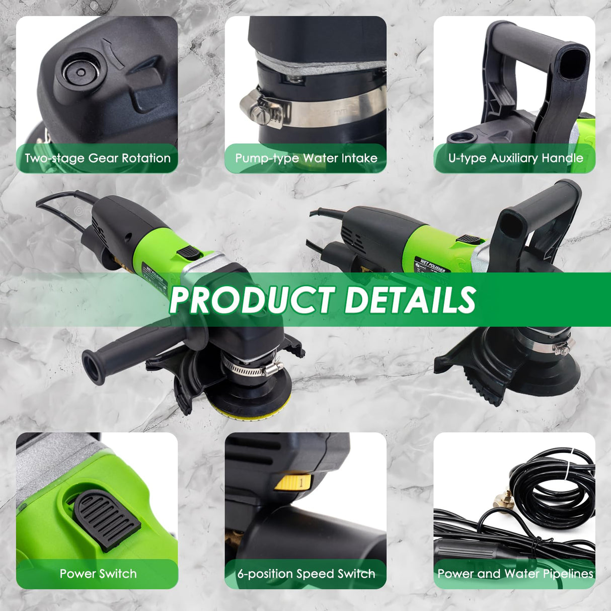 SDRTOP 800W Electric Wet Stone Polisher 4'' Variable Speed Grinder Buffing Machine, Countertop Concrete Polisher with 7PCS Diamond Polishing Pads for Granite, Tile, Cement Floor SDRTOP