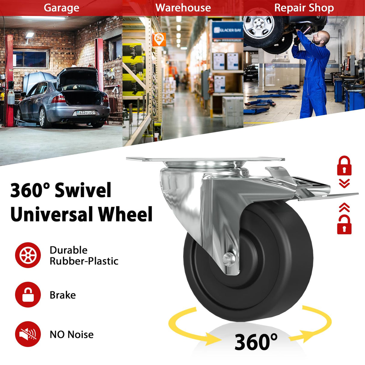 3 Tier Rolling Tool Cart, Tool Cart with Wheels and Drawers, 500 LBS Capacity Service Utility Cart, Mechanic Tool Cart on Wheels for Garage, Warehouse, Repair Shop, Red Wanmwill