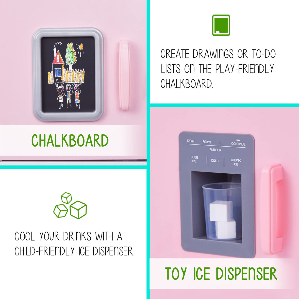 Lil' Jumbl Kids Kitchen Set, Pretend Wooden Play Kitchen with Chalk Board, Play Phone, Towel Rack & Ice Dispenser, Clicking Knobs, Pots & Utensils Included - Colorful Lil' Jumbl