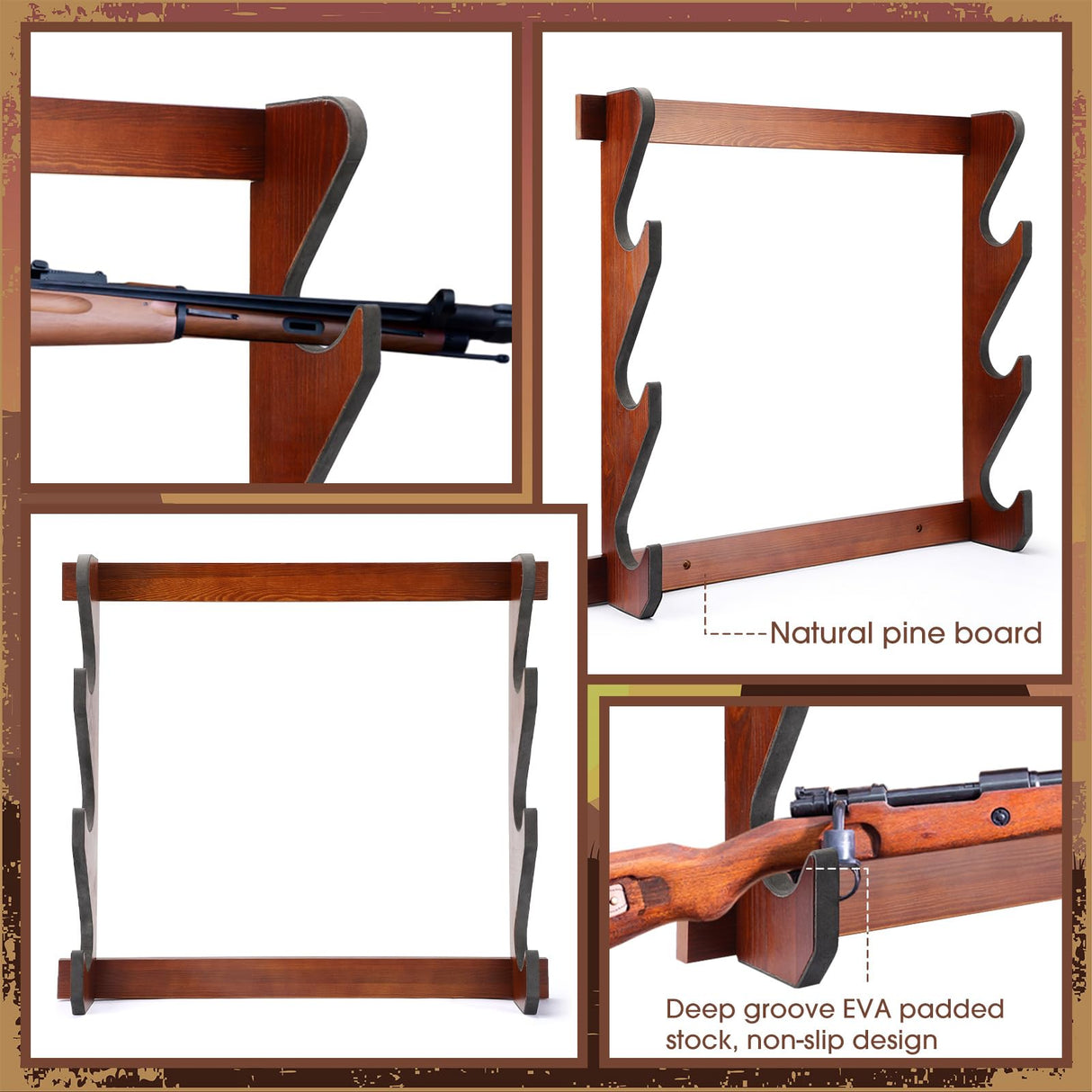 RattanView 2 Pcs Gun Racks Wood Display Rifle Rack Gun Storage Holder Wall Mount for Home or Garage RattanView