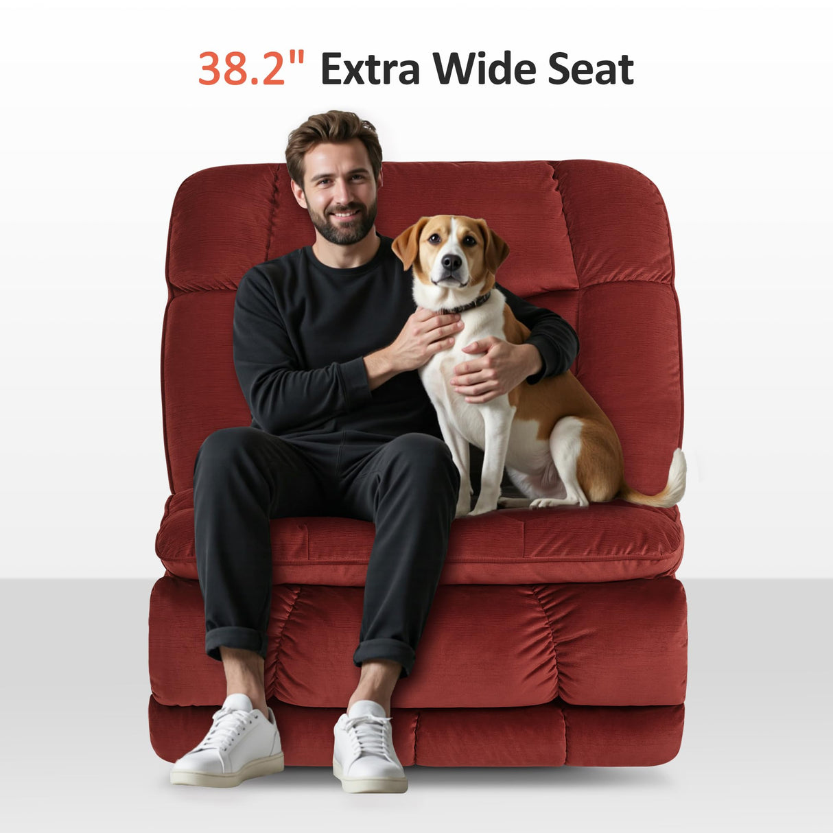 MCombo Dual Motor Oversized Power Recliner Chair, 38.2'' Large Wide Seat, Rocker Recliner with LED Lighting, USB Ports, Perfect for Living Room, Office and Home Theater, Fabric PR607 (Burgundy) MCombo