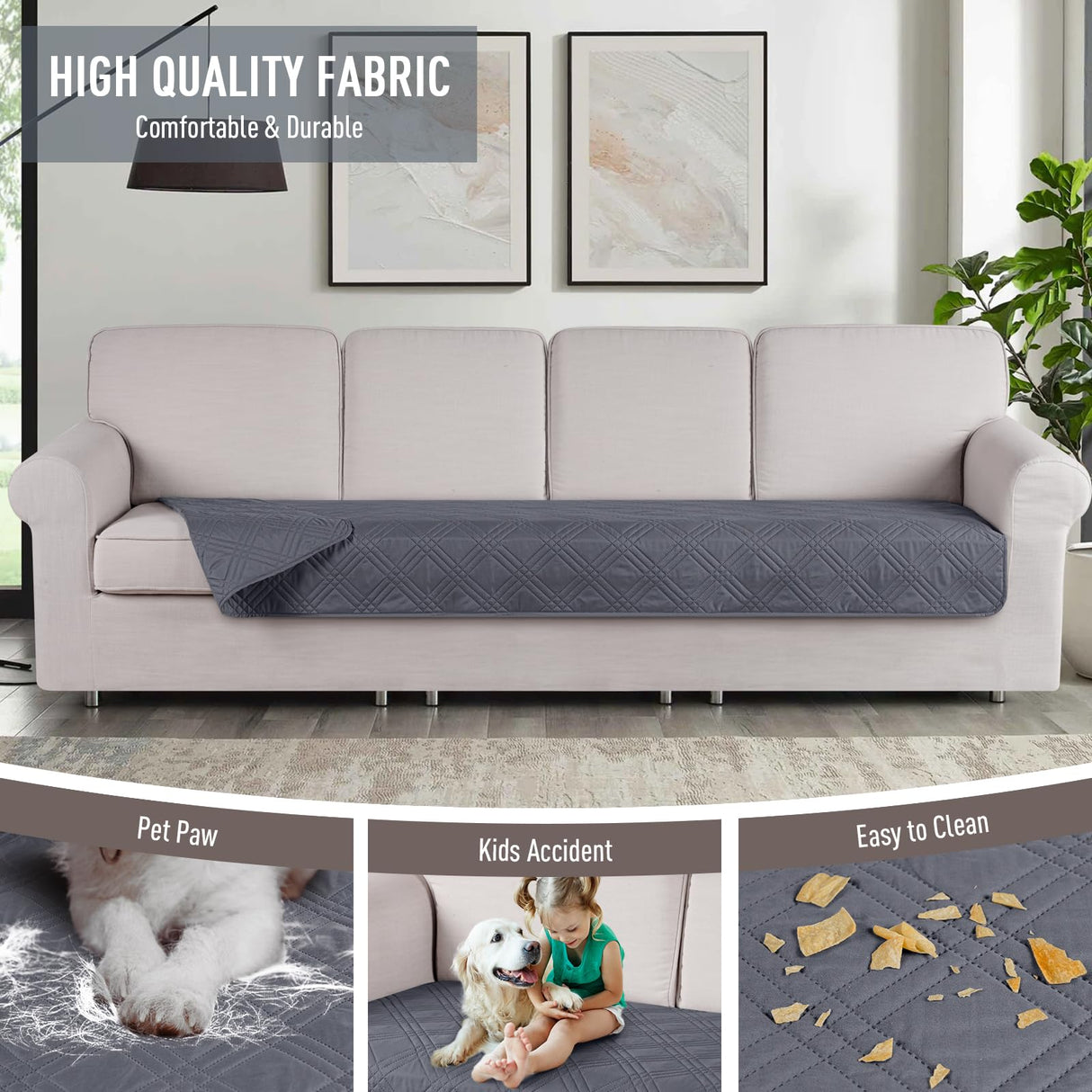 TAOCOCO 100% Waterproof Couch Cushion Cover Reversible Sofa Seat Cover for Dogs Pets Chaise Couch Cover for Sectional Sofa U Shape Couch Furniture Protector Sofa Slipcover(Oversized Sofa, Dark Grey) TAOCOCO
