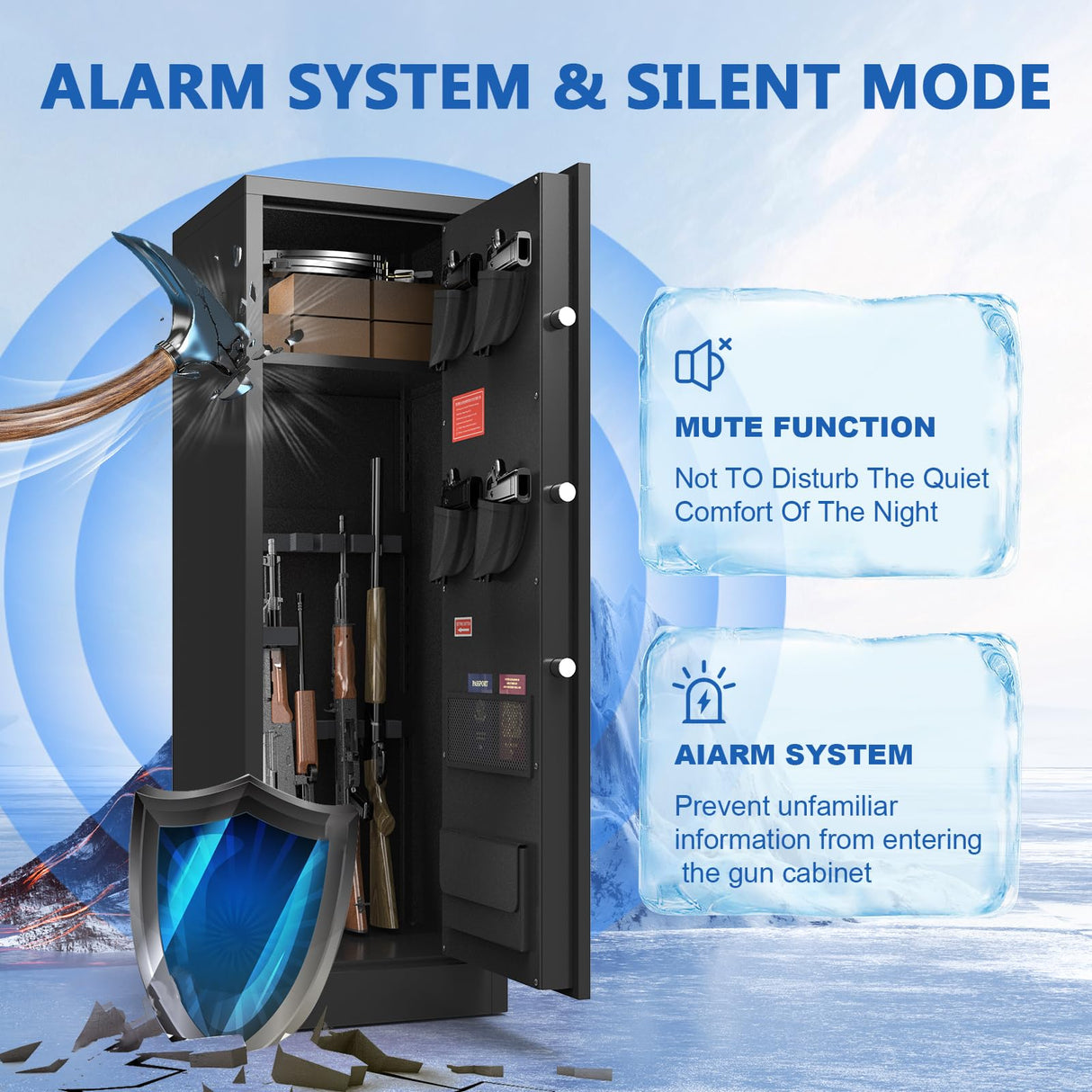 10-14 Gun Cabinet, Large Gun Safe for Rifles and Pistols, Gun Cabinet with Adjustable Shelves and Locking Built-in Cabinet,Shotgun Safe,Long Gun Safe with Dual Alarm & Mute Mode SHICHI