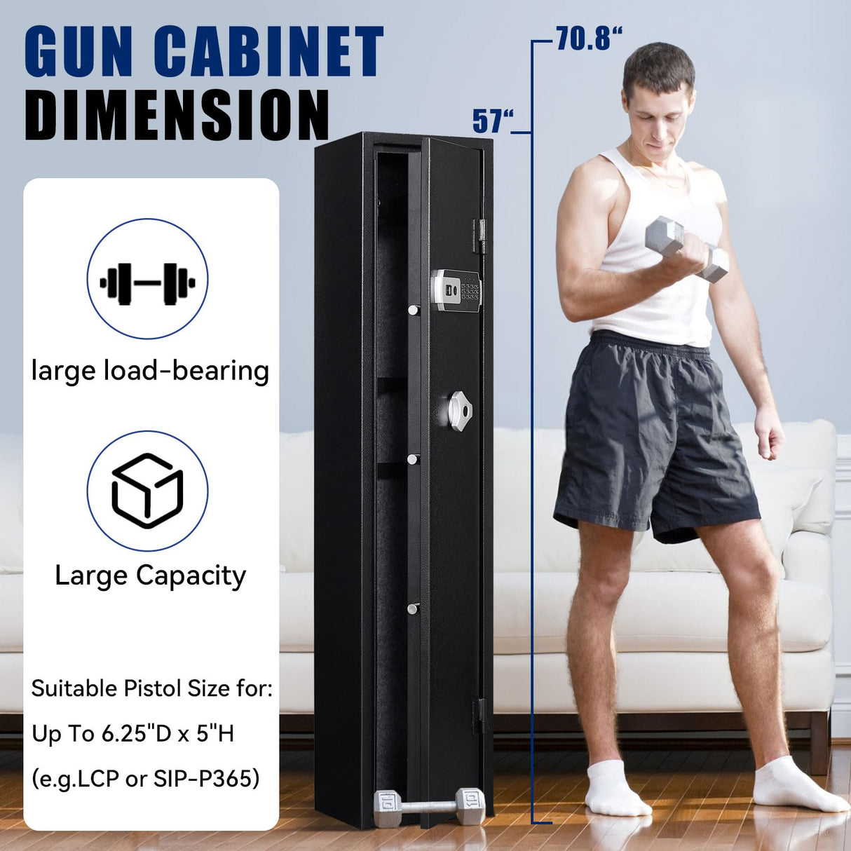 SAPITAL 5 Gun Safe, Rifle Safe, Gun Safes for Home Rifle and Pistols, Gun Cabinet for Rifles and Shotguns, Gun Safes & Cabinets with Removable Shelf and Pistol Pouch*3 SAPITAL