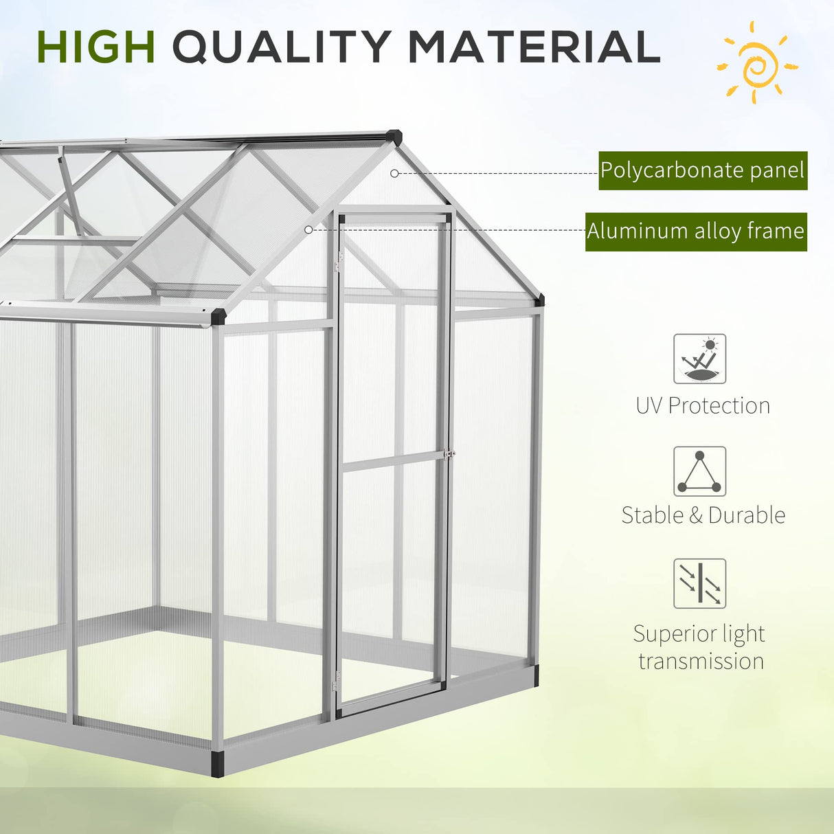 Outsunny 6' x 6' Walk-in Polycarbonate Greenhouse with Roof Vent for Ventilation & Rain Gutter, Heavy Duty Aluminum Green House, Hobby Greenhouse for Winter Outsunny