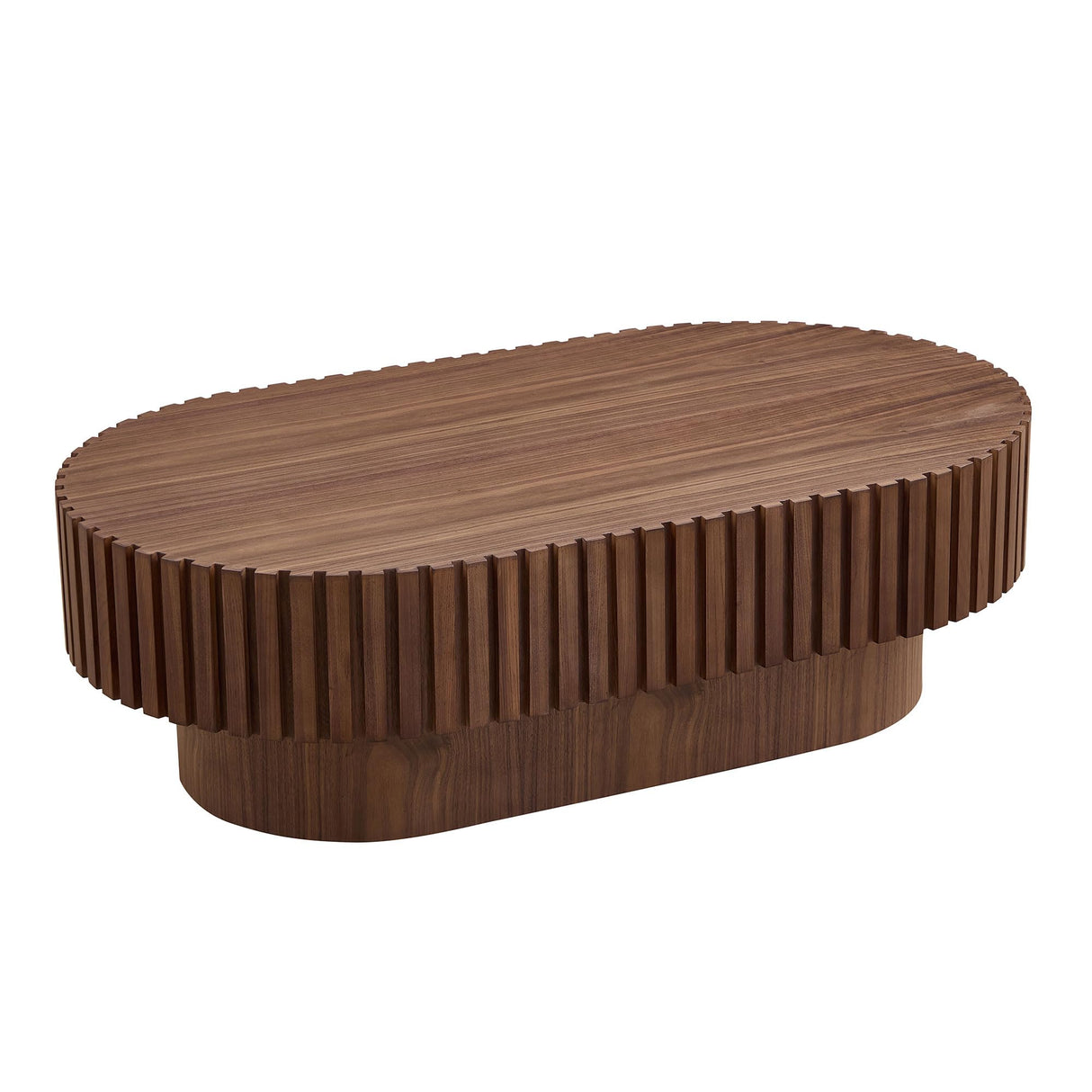 JURMALYN Oval Coffee Table for Living Room Fluted Coffee Table with Pedestal Modern Handcrafted Centre Table Tea Table Easy Assembly 43.7" Walnut JURMALYN