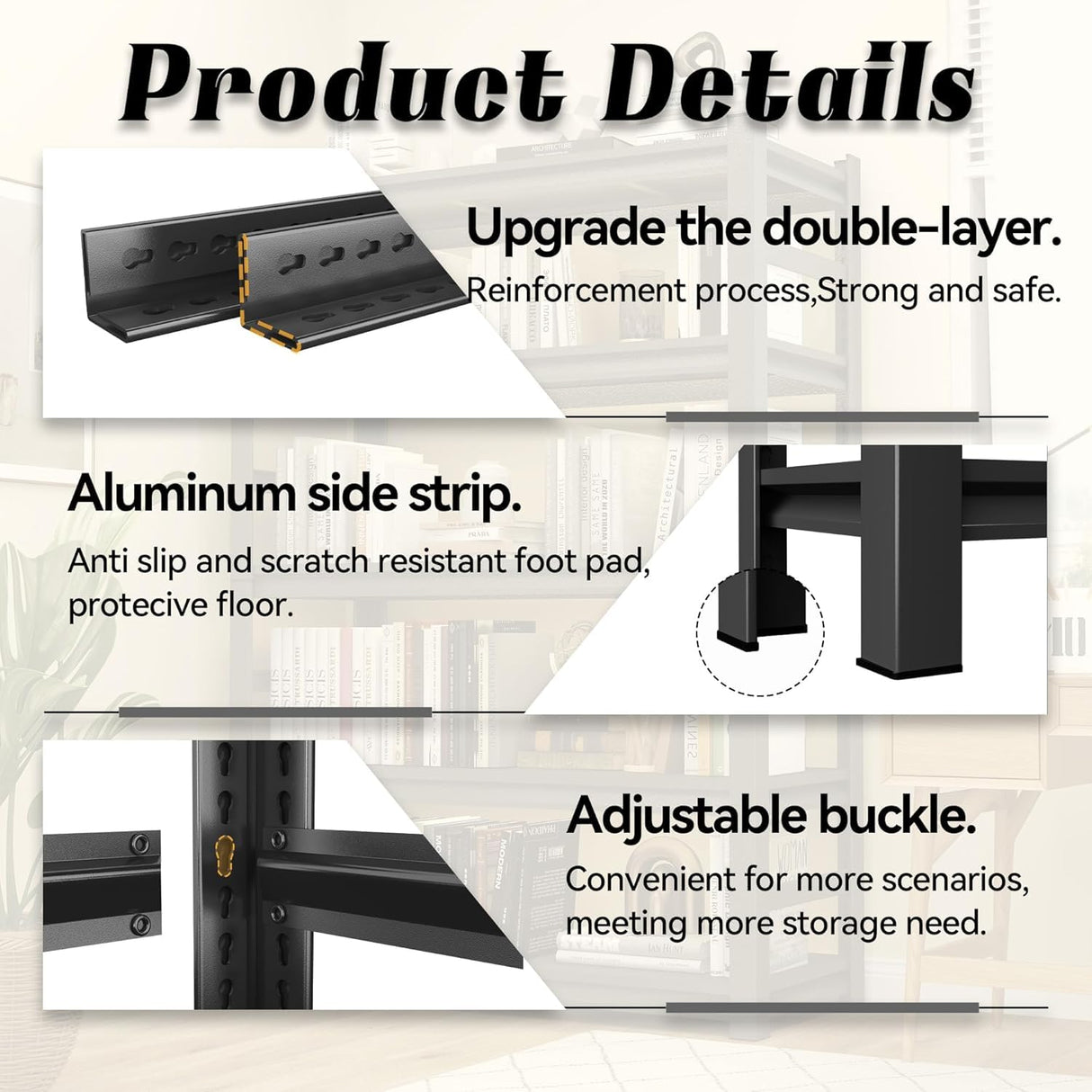 BEESTMUEBLE 5 Tiers Book Shelf, 48 Wide Bookcase,Metal Black Bookshelves, Living Room Shelves, Open Shelf Bookcase with Fences, Book Shelves for Bedroom/Office/Study, 47.2" W*23.6" D*72" H BEESTMUEBLE