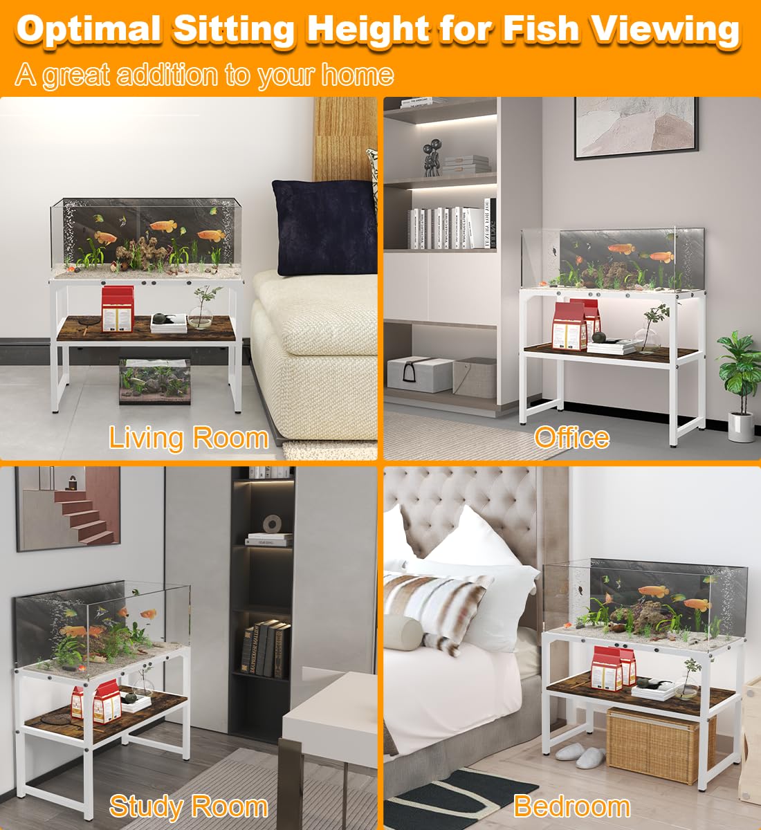 Mondazie 20 Gallon High Rimless Fish Tank Stand with Shelf for Storage, 2 Tiers Metal Aquarium Stand, Breeder Tank Turtle Reptile Terrariums Stand Rack for Home Office, 24" L x 12" W x 20.5" H, White Mondazie