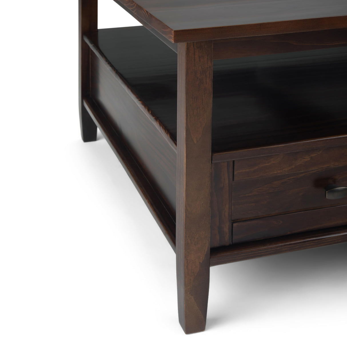 SIMPLIHOME Warm Shaker Square Coffee Table - 36 inch Wide Solid Wood Cocktail Table in Tobacco Brown, Transitional Living Room Table with Large Storage Drawer and Open Shelf for Sitting Area SIMPLIHOME