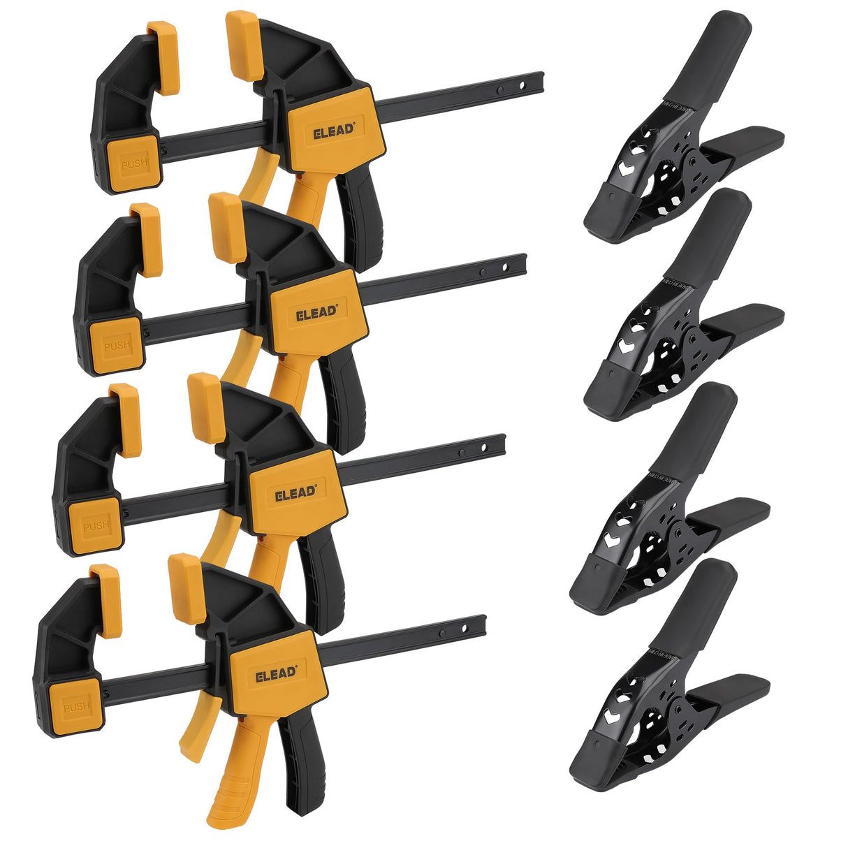 8-Piece Clamps for Woodworking - 4 Pcs 6 inch Bar Clamps, 4 Pcs Heavy Duty Metal Spring Clamps, Bar Clamps with 150 LBS Load Limit, Quick Release Triggers ELEAD