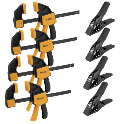 8-Piece Clamps for Woodworking - 4 Pcs 6 inch Bar Clamps, 4 Pcs Heavy Duty Metal Spring Clamps, Bar Clamps with 150 LBS Load Limit, Quick Release Triggers