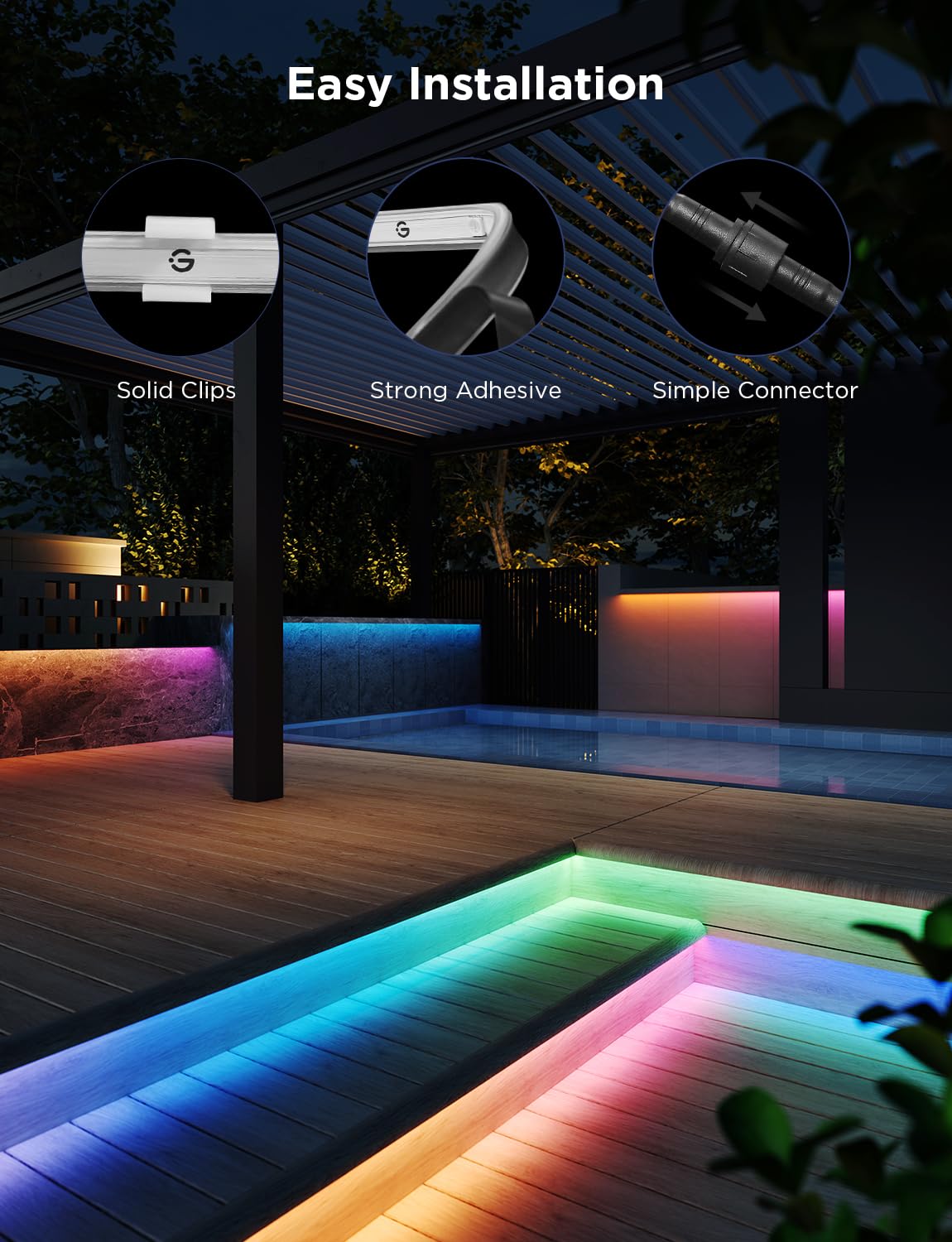Govee Outdoor LED Strip Lights, 98.4ft Smart Outdoor Lights Work with Alexa and Google Assistant, App Control, IP65 Waterproof, RGBIC Lights for Patio, Eave, Party Decorations Govee