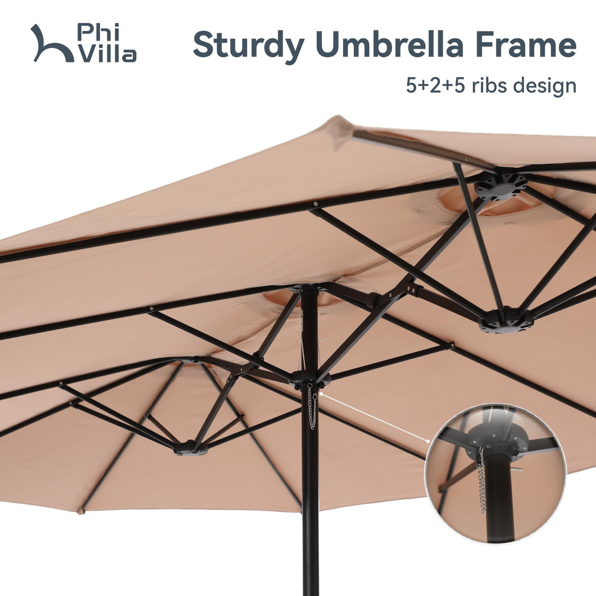PHI VILLA 15ft Large Patio Umbrellas with Base Included, Outdoor Double-Sided Rectangle Market Umbrella with Crank Handle, for Poolside Lawn Garden, Beige PHI VILLA