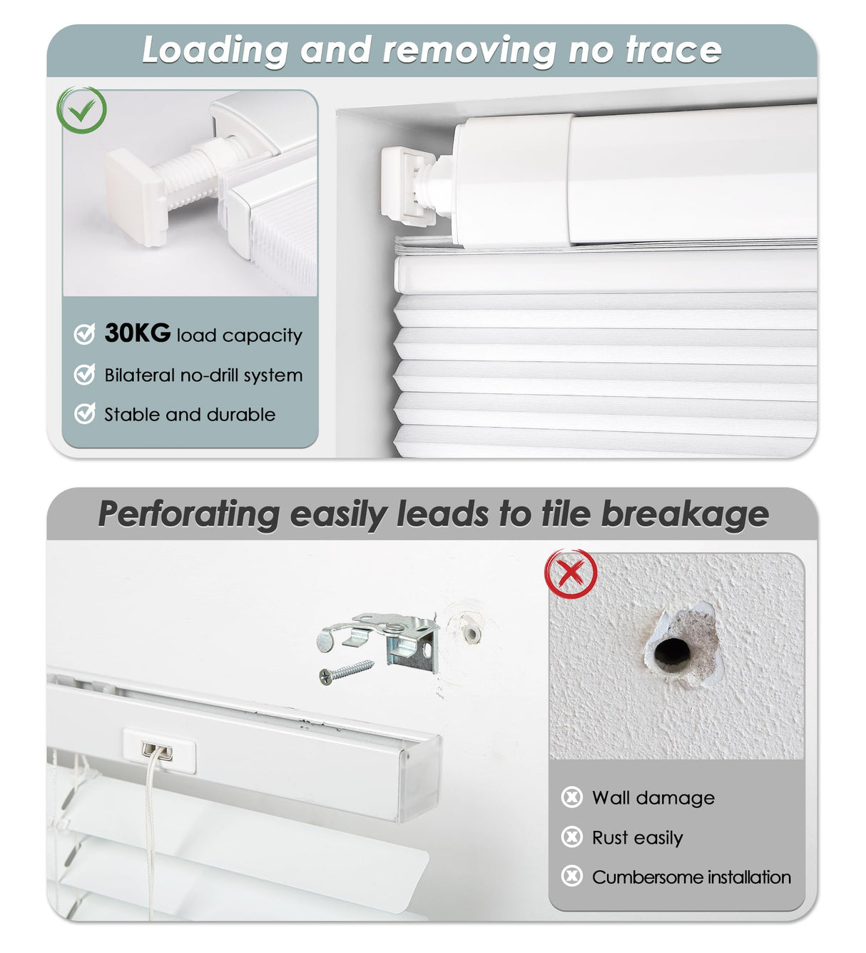 LazBlinds No Tools No Drill Cordless Cellular Shades, Top Down Bottom Up (TDBU) Honeycomb Shades for Home, Blackout Light Blocking Thermal Insulation Blinds for Windows, 34" W x 64" H, White LazBlinds