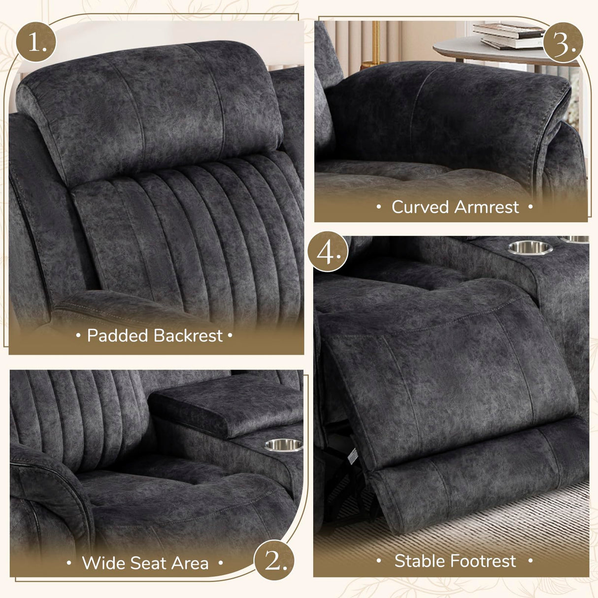 Neptane Power Reclining Loveseat with Zero Gravity, Adjustable Headrest, Electric Reclining Loveseat with Console, USB/Type-C Ports, Power Loveseat Recliner Sofa for Living Room (Grey, Loveseat) Neptane