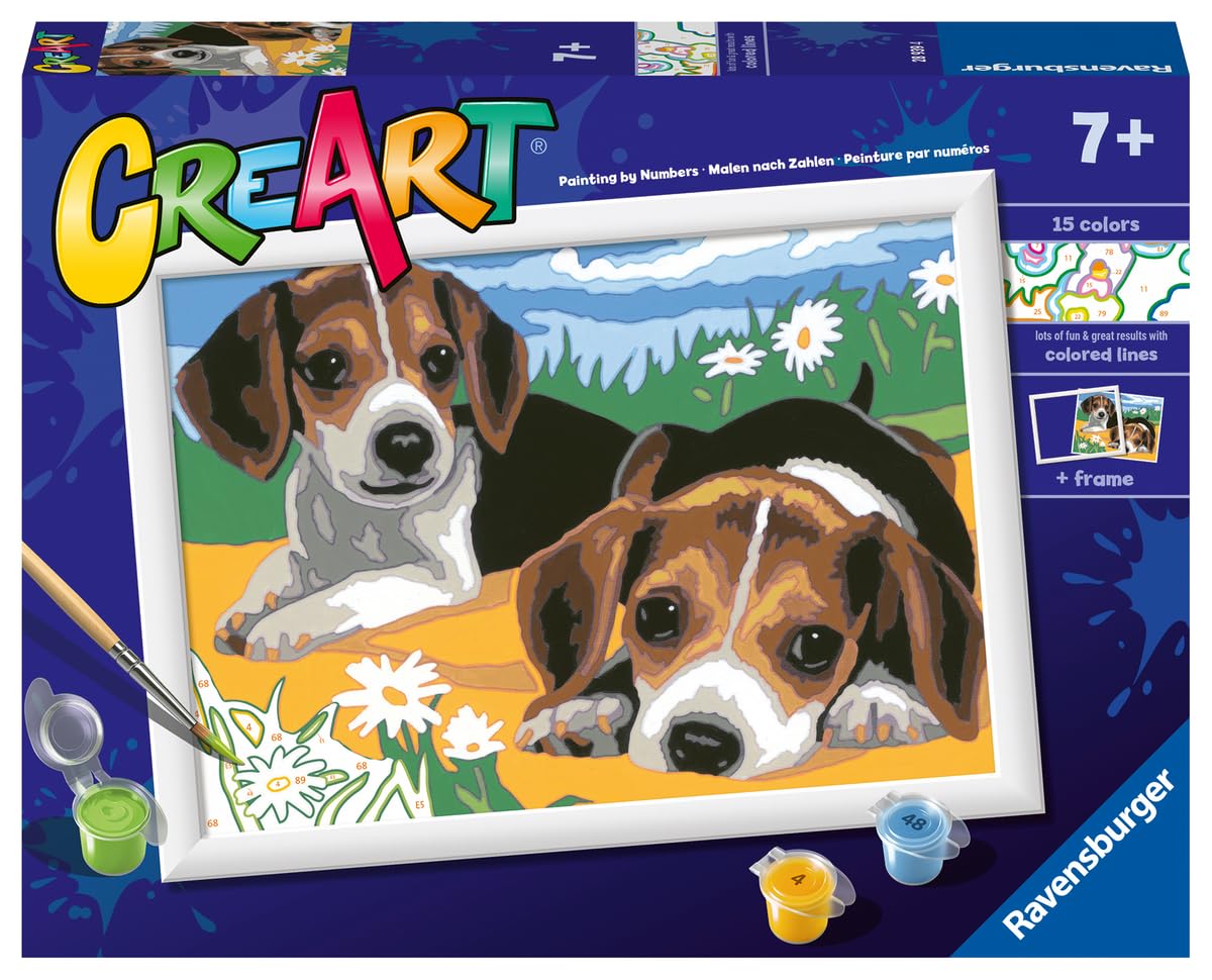 Ravensburger CreArt Jack Russell Puppies Paint by Numbers Kit for Kids - Painting Arts and Crafts for Ages 7 and Up Ravensburger