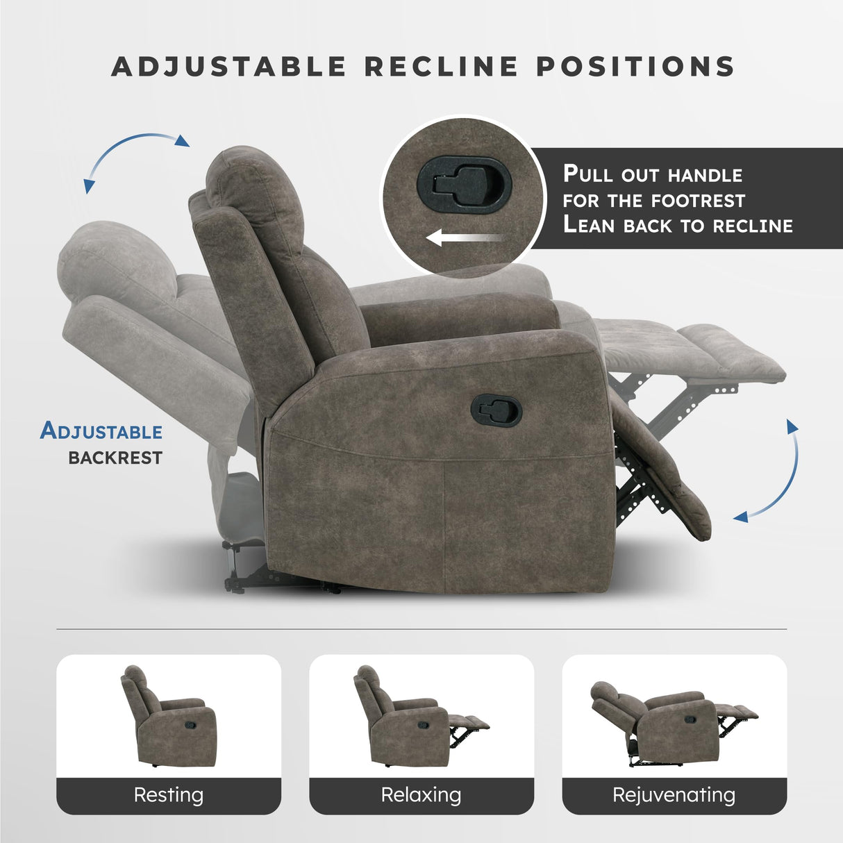 Lexicon Manual Recliner Chair, Textured Microfiber Reclining Sofa Chair, Home Theater Seating, Wall Hugger, Track Arms, Manual Recliner for Living Room/Office/Apartment, Easy Assembly, Brown Lexicon