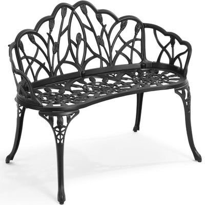 HOMEFUN Outdoor Bench, Patio Garden Benches Metal Loveseat Cast-Aluminum Outside Furniture for Park Lawn Front Porch Black