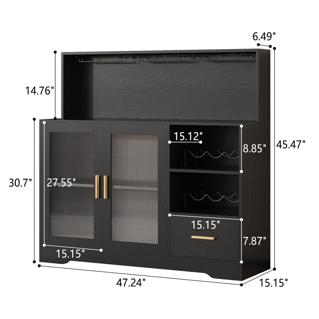 Wine Bar Cabinet with LED Light, Liquor Cabinet Bar for Home with Wine and Glass Rack, Modern Kitchen Coffee Bar Cabinet with Storage, Buffet Sideboard with Drawers for Living Dining Room, Black amzzar