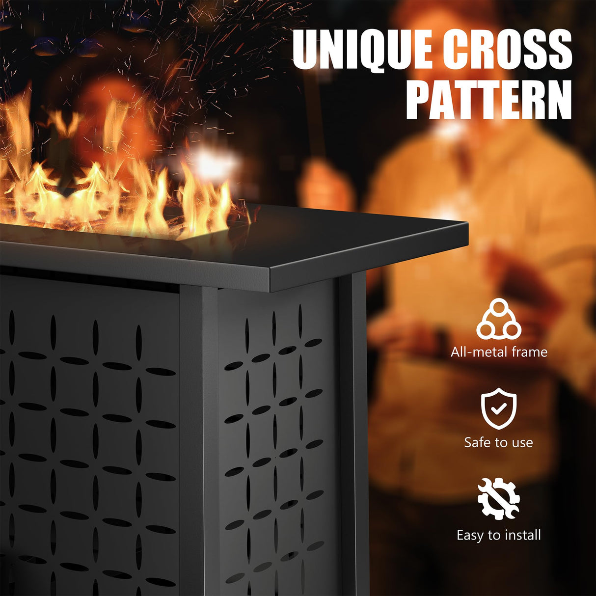 Vongrasig 43 inch Gas Fire Pit Table, 50,000 BTU Outdoor Rectangular Propane Firepit Table with Lid, Lava Rock, 2 in 1 Firepit Table for Outside, Patio, Deck, Garden, Backyard Vongrasig