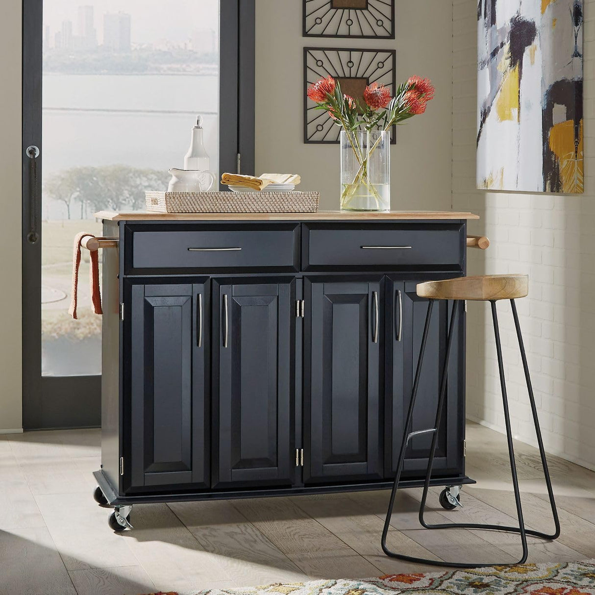 Homestyles Kitchen Cart with Storage Dolly Madison, 48.25 Inches Wide, Black homestyles