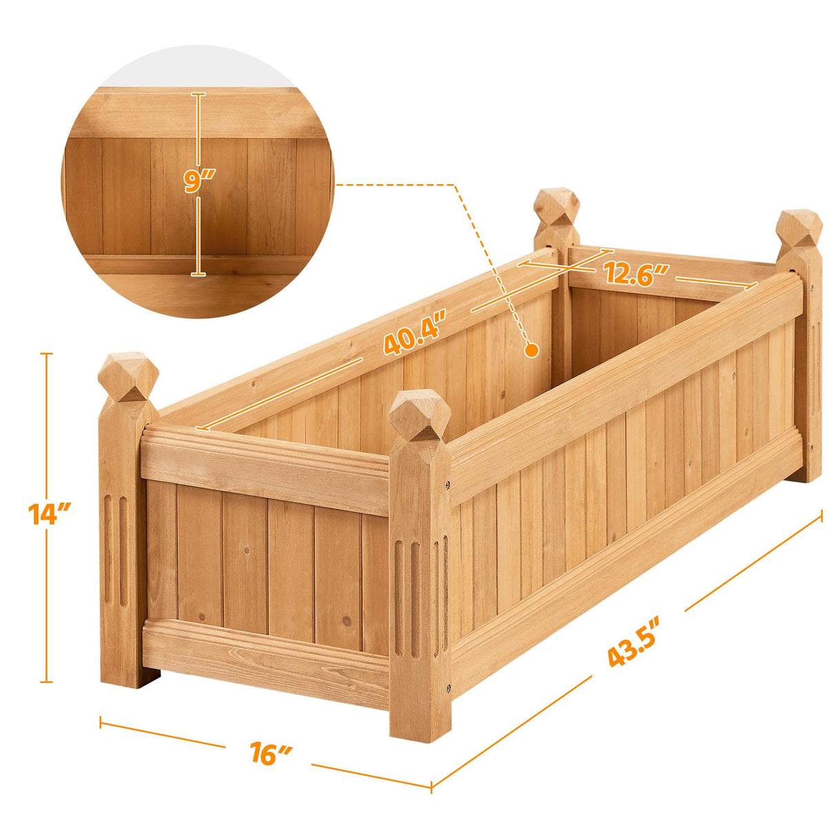 Yaheetech 43.5″ L × 16″ W × 14″ H Wooden Raised Garden Bed, Horticulture Rectangular Garden Planter Outdoor, Raised Planter Box for Patio/Yard/Greenhouse Vegetable/Flower/Herbs, Light Brown,2pcs Yaheetech