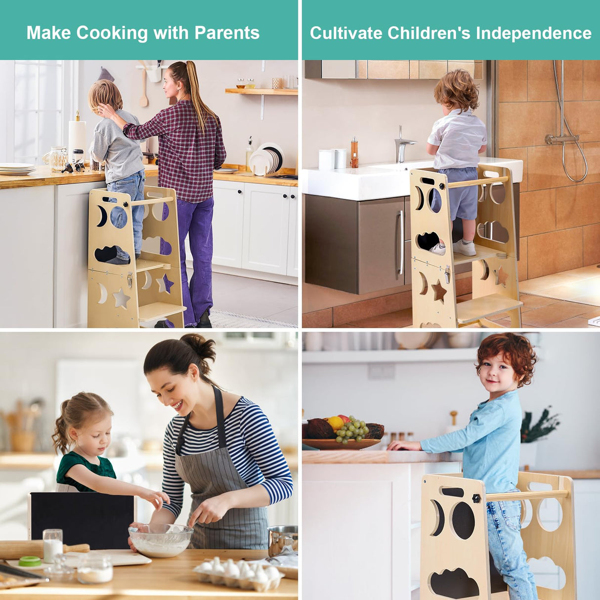 Toddler Kitchen Stool Helper, 4 in 1 Toddler Standing Tower Collapsible Kids Step Stool, Child Standing Tower for Toddlers 1-3 with Safety Rails Yojoker