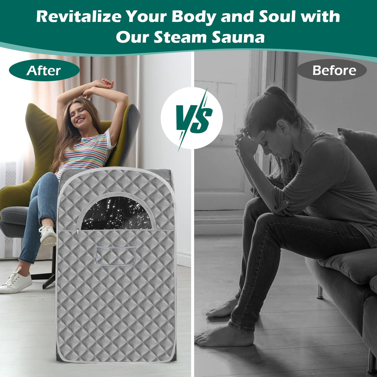 Portable Steam Sauna, Personal Sauna for Home,Steam Sauna,Sauna Box Sauna Tent with 3L Steamer, UV Atomization, Cycling Timer and 9 Levels - Silver Saupaolo