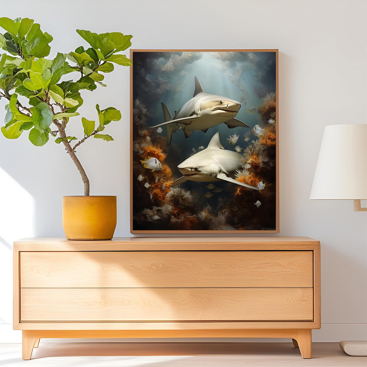 ZUVRDIAI Paint by Numbers Sharks for Adults, Acrylic Oil Painting by Numbers Kits for Beginner with Paintbrushes Brushes Art Crafts Canvas for Home Decor 16x20 Inch ZUVRDIAI