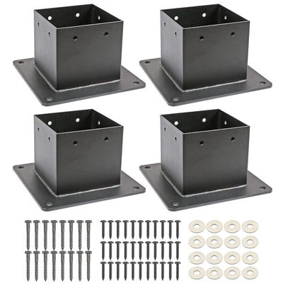 Voittozege 4 Pcs 4x4 Post Bracket Anchor Base, Deck Post Brackets Heavy Duty Wood Post Support Kit Black Powder Coated Heavy Fence Post for Wood Fence, Deck, Pergola and Mailbox Support Brackets