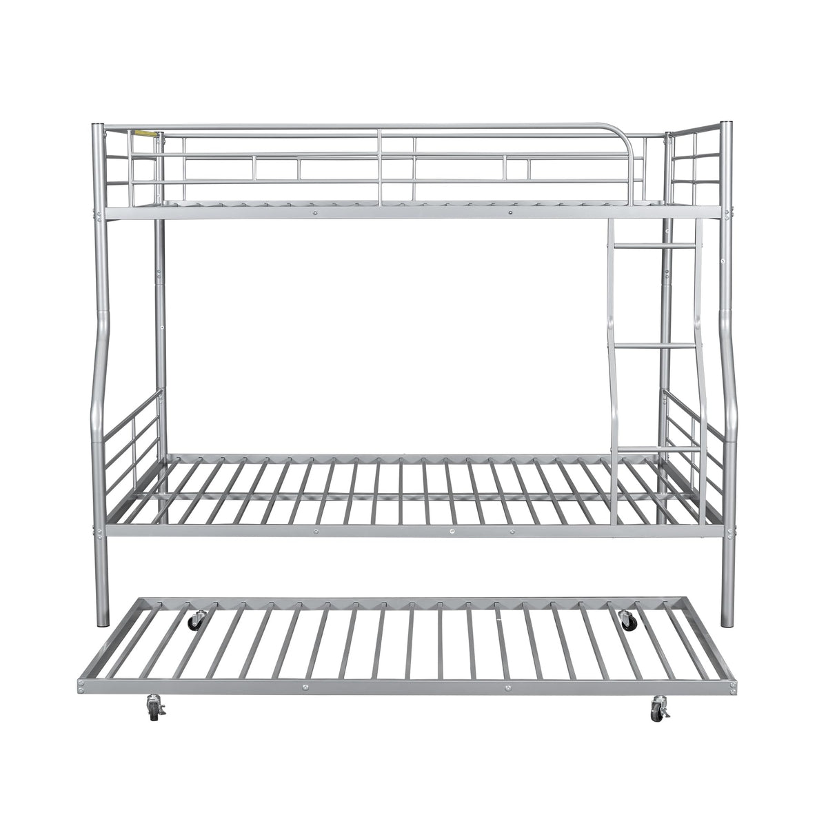 Harper & Bright Designs Full XL Over Queen Metal Bunk Bed with Trundle, Ladder & High Guardrail, Able to Split, Noise Free, Heavy-Duty Steel Loft Bed Frame with Safety Rail for Bedroom, Dorm (Silver) Harper & Bright Designs