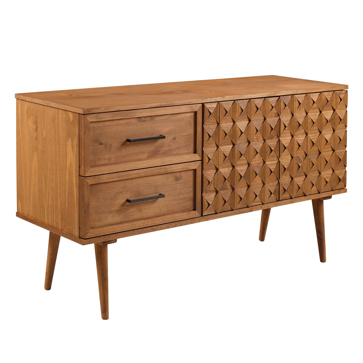 Walker Edison Deluca Boho Solid Wood 2 Door Sideboard with Prism Detail, 58 Inch, Caramel Walker Edison