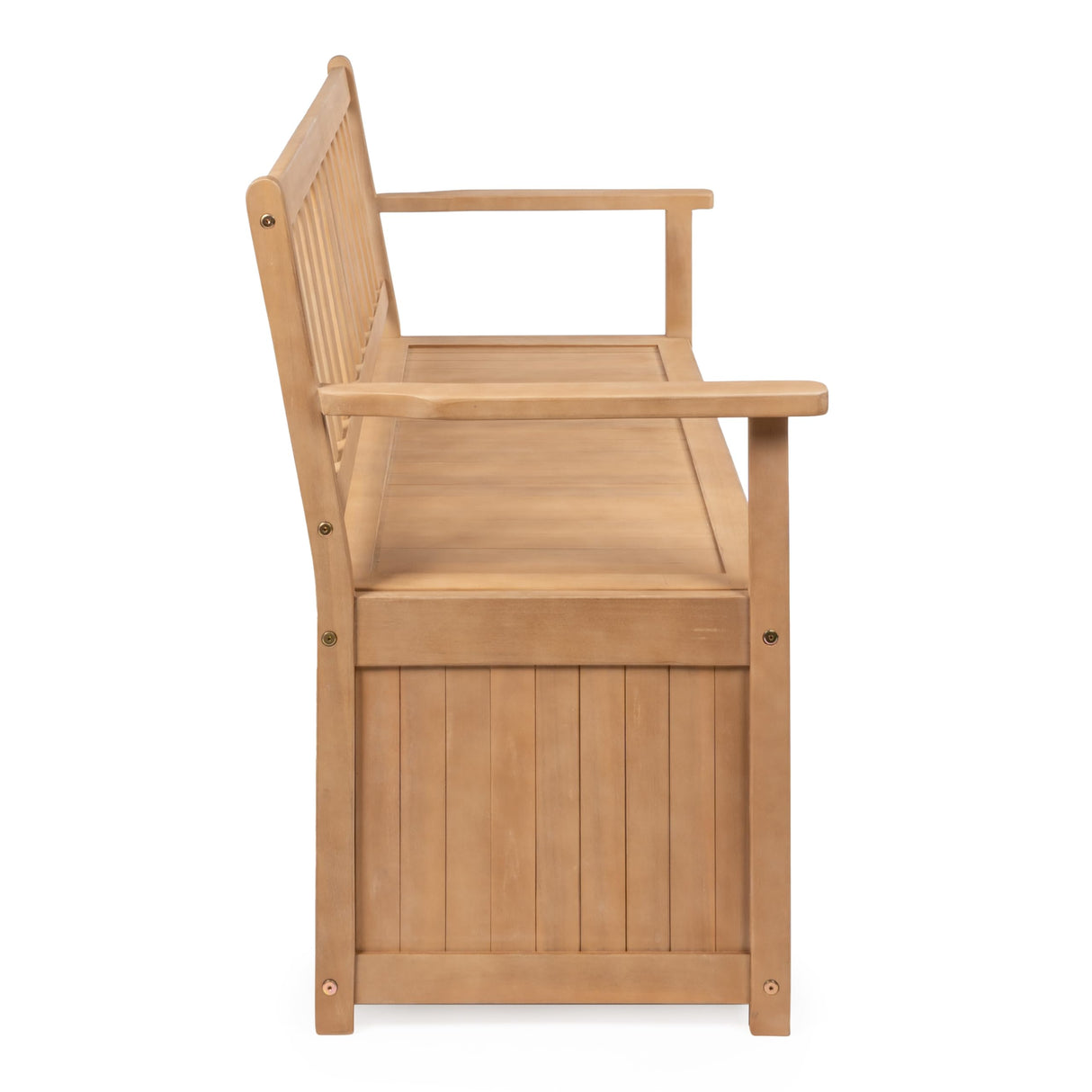 happimess STB1000A Sophie 48" Traditional Farmhouse Lift-Top Acacia Wood Storage & Entry Bench, Light Teak Matte Finish, with Seating & Armrest for Patio, Garden, Porch, Backyard, Poolside happimess