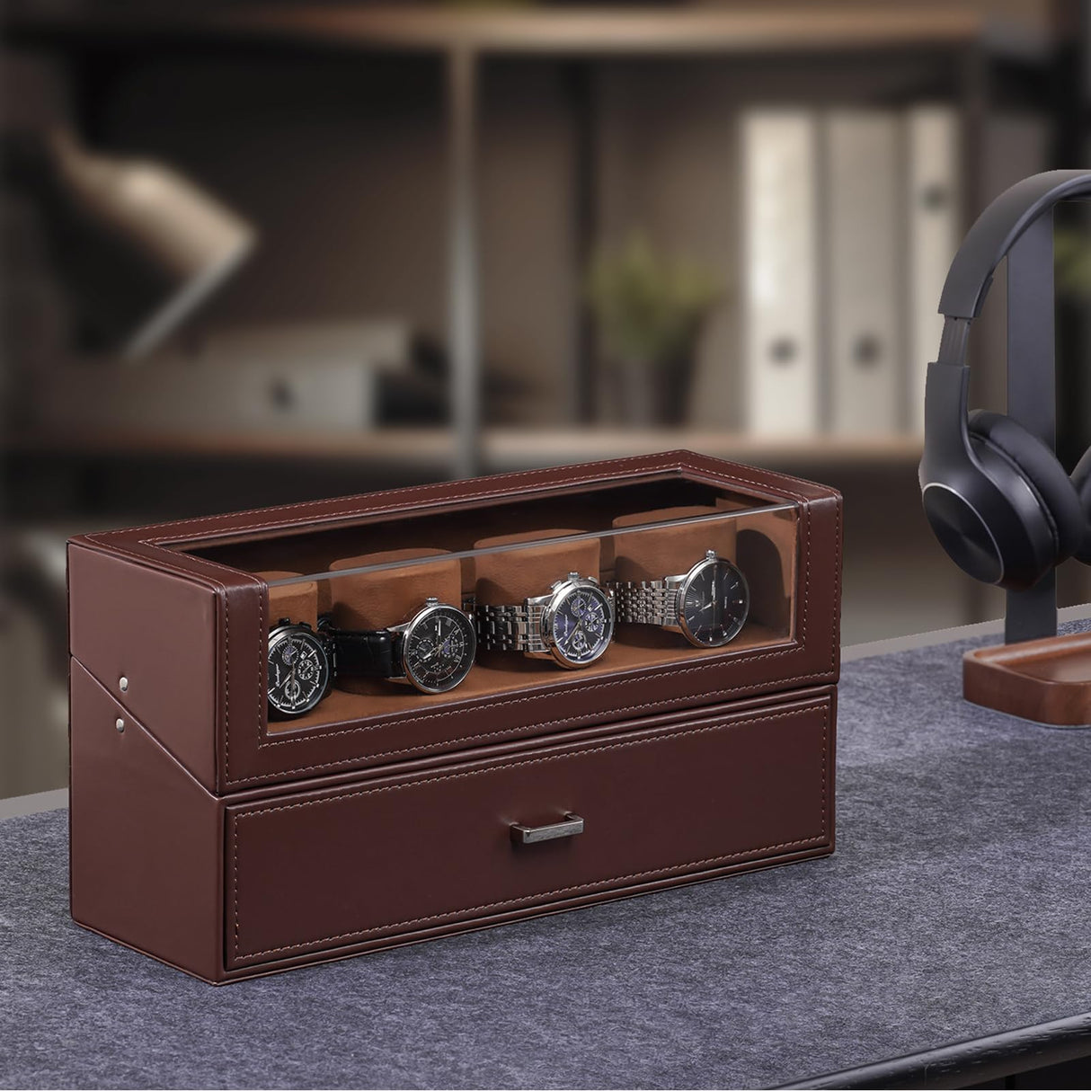 ProCase Watch Case for Men, 10 Slot Watch Display Stand with Acrylic Lid, Watch Display Case with Drawer, 2-Layer Mens Watch Box, Watch Holder Organizer for Men Women -Espresso ProCase