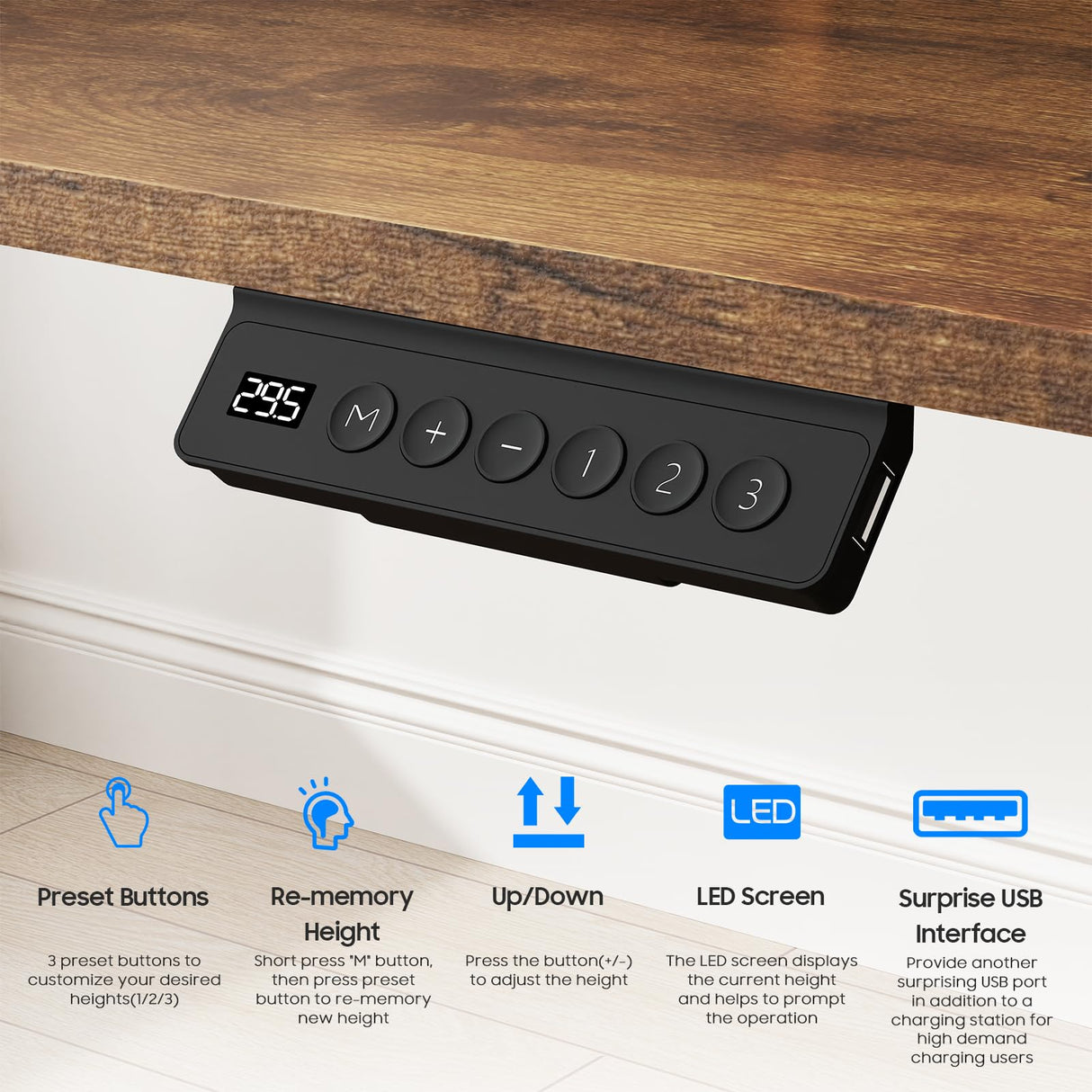 Vabches Electric Standing Desk Adjustable Height, LED Stand Up Desk with Drawers and Charging Station 48 Inch Ergonomic Sit Stand Desk with Storage Uplift Work Desk for Home Office (Rustic Brown) Vabches