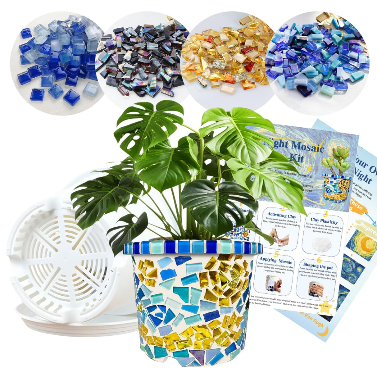 Losnakt Starry Night Style Mosaic Kits for Adults-DIY Flower Pot Arts and Crafts Kits with Vibrant Tiles, Easy Instructions Perfect for Home Decor, Personalized Gifts & Hobbies for Women Losnakt