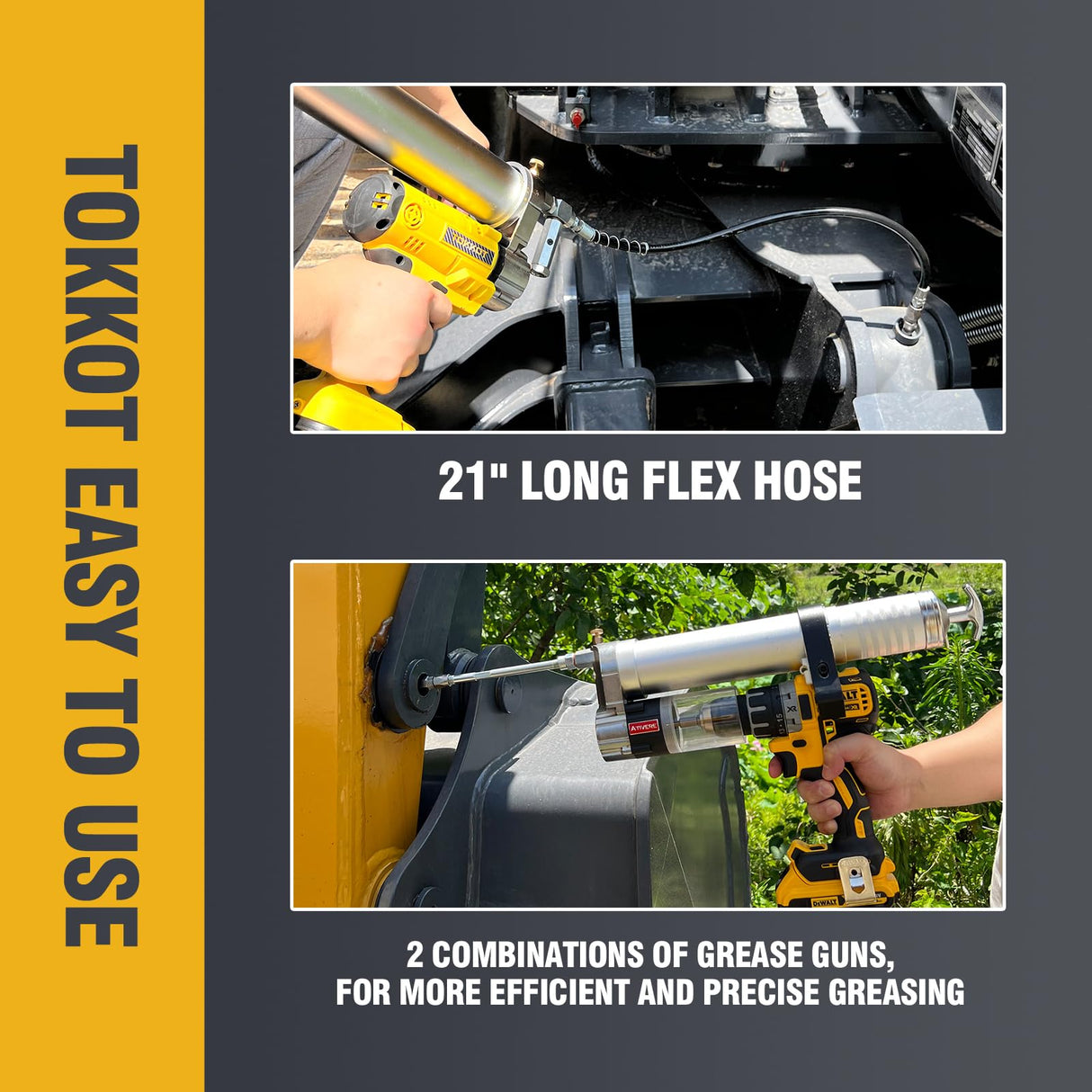 TOKKOT Electric Grease Gun–10,000 PSI Cordless Grease Gun Kit with 2 Batteries,21” Flexible Hose, Variable Speed Trigger & LED Light–Compatible with Ma-Kita 18V/21V Batteries TOKKOT