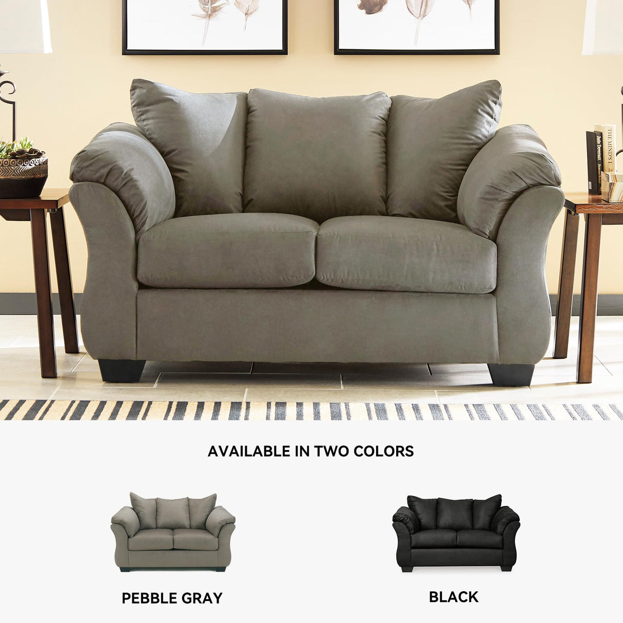 Signature Design by Ashley 1` Darcy Casual Plush Loveseat, Grayish Brown, 39"D x 67"W x 40"H, Gray Signature Design by Ashley
