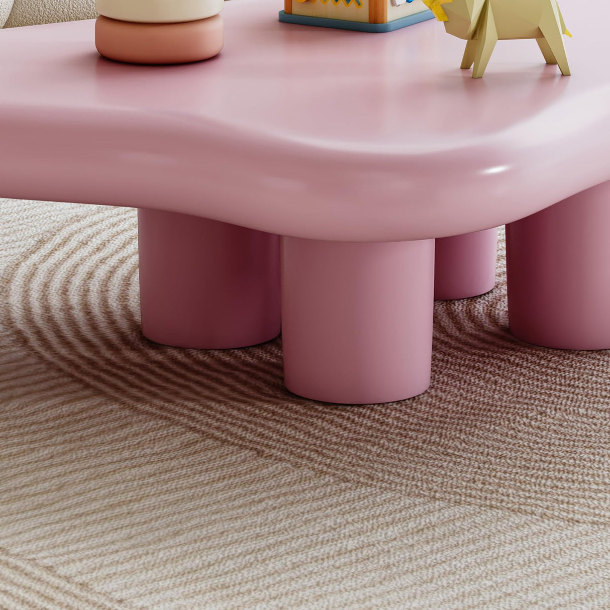 48.5 Inches Cloud Coffee Table, Unique Modern Table with 4 Legs for Your Living Room, Quickly Assembly-Pink Glintee