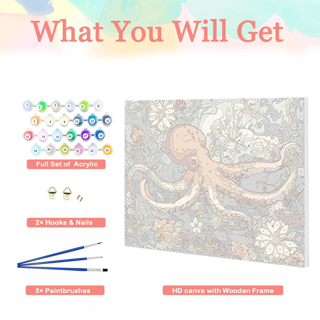 Auremi Octopus Paint by Number Kits for Adults,Animal Paint by Number on Canvas with Frame DIY Painting with Number Acrylic Oil Paint Kits for Home Decor 8x12 Inch Auremi