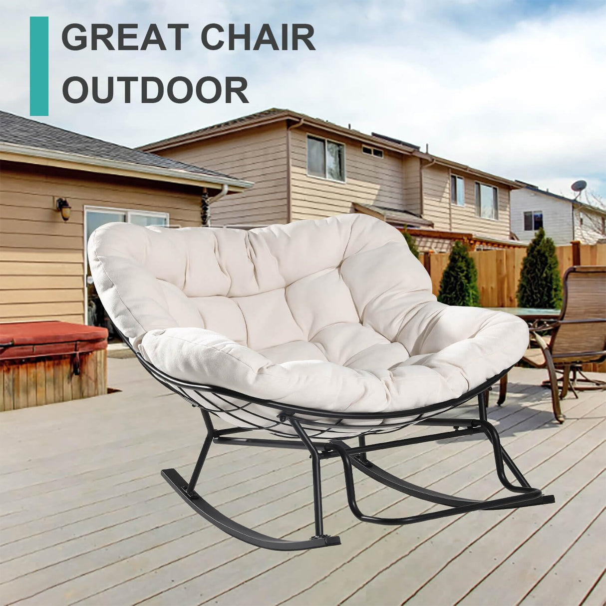 Rocking Chair Nursery, Ergonomic Papasan Chair with Soft Thick Cotton Cushion, Comfy Sofa Recliner Egg Chair for Living Room, Bedroom, Reading Room, Lounge Amarfly