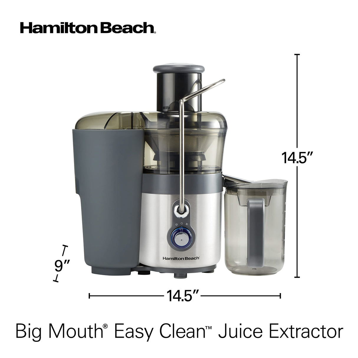 Hamilton Beach Juicer Machine, Centrifugal Extractor, Big Mouth 3" Feed Chute, Easy Clean, 2-Speeds, 40 oz. BPA Free Pitcher, 850 Watt Motor, Silver Hamilton Beach
