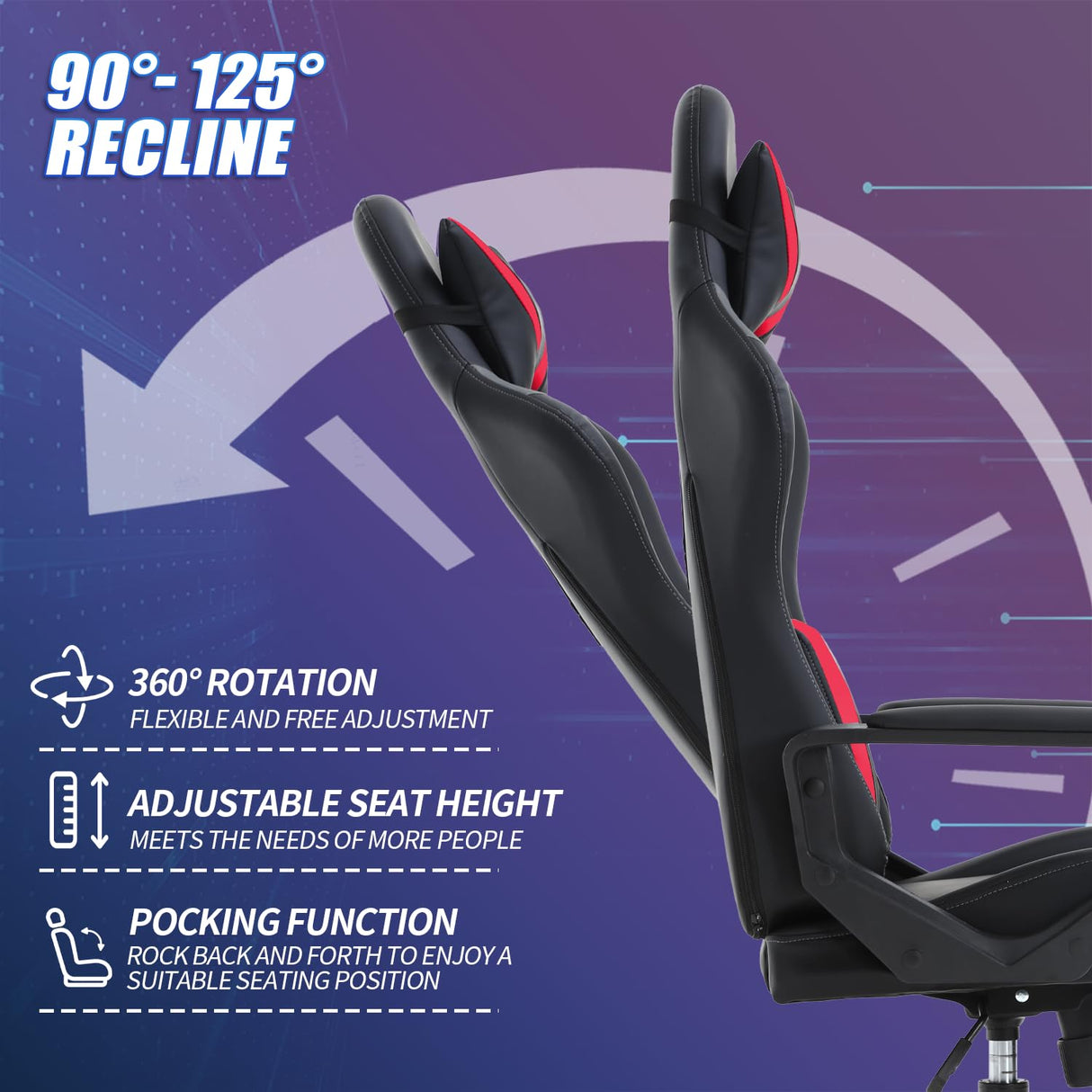 Gaming Chair High-Back Office Chair Ergonomic Video Game Chairs Height Adjustable Reclining Computer Chair with Lumbar Support Armrest Headrest Swivel Chair Game Chair for Adult Teen - Red BSTOPHKL