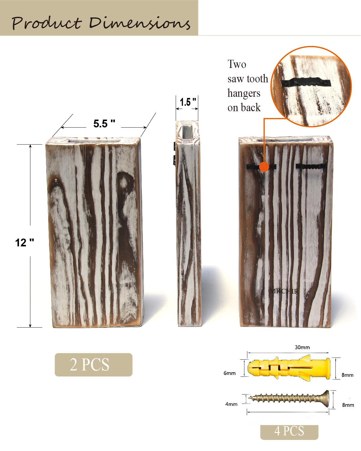 MHYGJQA Wood Wall Planter for Indoor Plants,2 Pack Handmade Torched Wood Wall Decor for Dried Flowers and Faux Greenery Plants,Modern Farmhouse Wall Vase Bathroom,Bedroom,Living Room(Weathered White) MHYGJQA