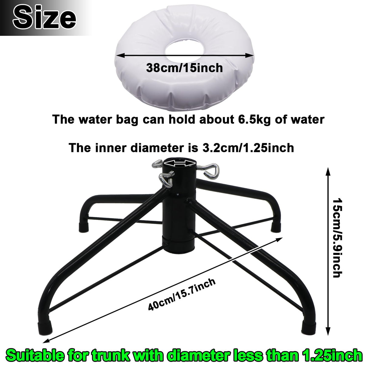 RUENXG Christmas Tree Stand Foldable Artificial Tree Holder Heavy Duty Replacement Artificial Xmas Tree Base with Water Fillable Base for 4ft to 7ft Artificial Christmas Tree,Fits 0.5-1.25 Inch Pole WoodArtSupply