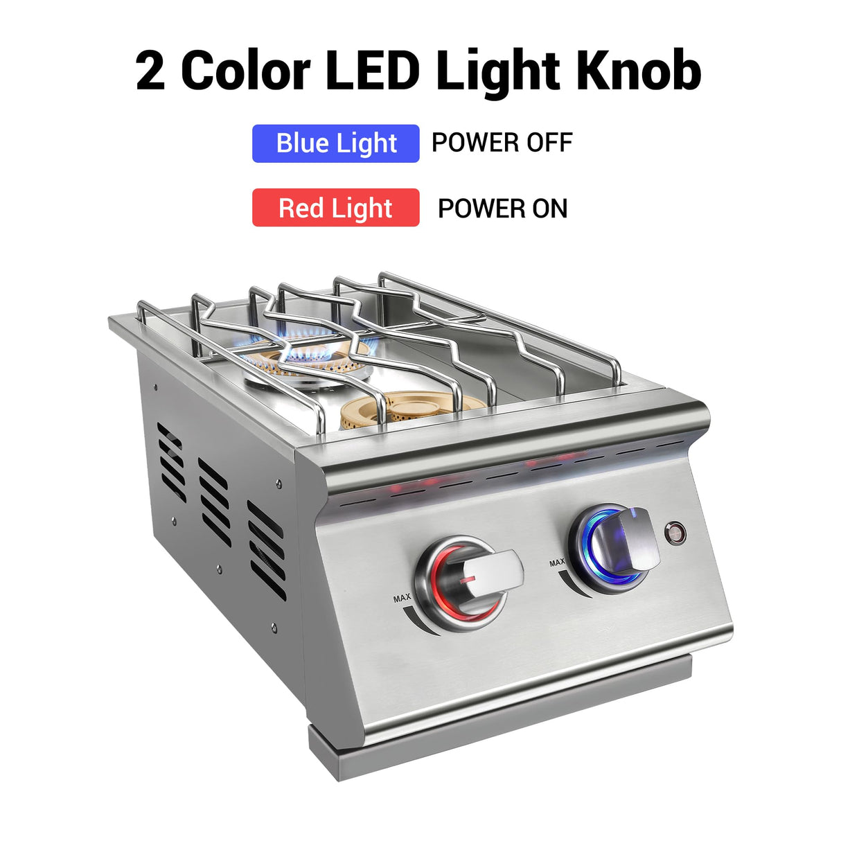 Livory Double Grilling Side Burners for Outdoor Kitchen, 2 * 17,000BTU Nature Gas Burners, Duty Heavy 304 Stainless Steel, Built-in Side Burner for BBQ Island Grill (Nature Gas) Livory